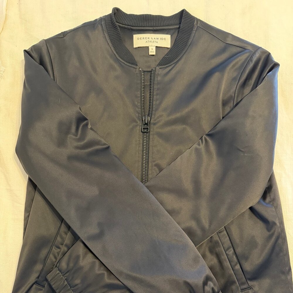 Derek Lam 10C Athleta Bomber Jacket Black Satin S P